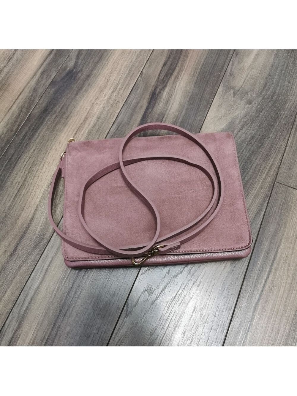 H&M Convertible Faux Suede Clutch Crossbody Bag Rose Lilac Color - Picture 5 of 7